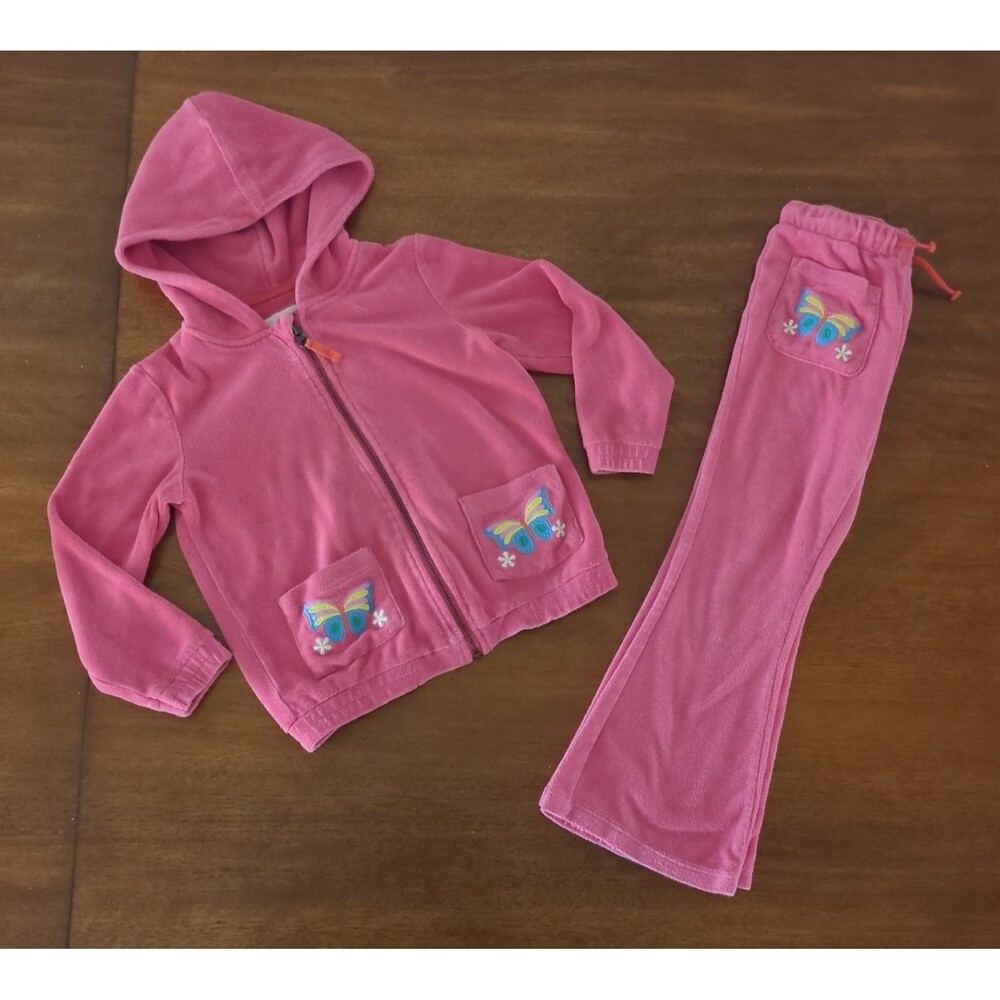 Mini Boden Girls Pink Towelling zip-through hoodie Two piece set size 6/7 VGUC